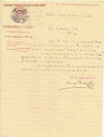 Cartas comerciales: CARTA COMERCIAL DE CASANOVA Y CIA.VALENCIA - Foto 1