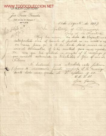 Gesch&auml;ftsbriefe: AVILES. CARTA COMERCIAL DE LA NUEVA CONFITERIA DE JOSE GARCIA GONZALEZ.