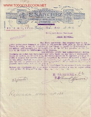 Cartas comerciales: BADAJOZ-CARTA COMERCIAL DE E. SANCHEZ COMISIONES Y REPRESENTACIONES. - Foto 1