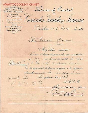 Cartas comerciales: BARCELONA, CARTA COMERCIAL DE GONZALES, TARRIDA Y JUNCOSA, FABRICA DE CRISTAL