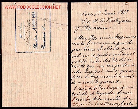 Cartas comerciales: SORIA, CARTA COMERCIAL DE JOSE SANZ OLIVEROS.
