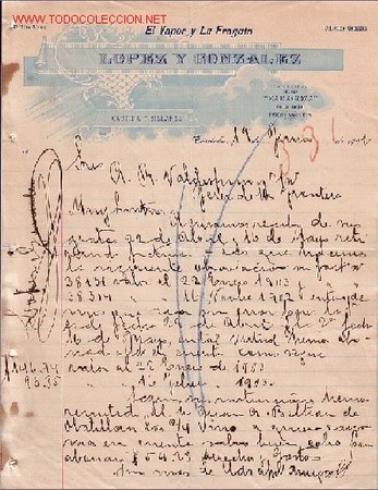 Gesch&auml;ftsbriefe: CORDOBA-CARTA COMERCIAL DE CANTINA Y BILLARES LOPEZ Y GONZALEZ.