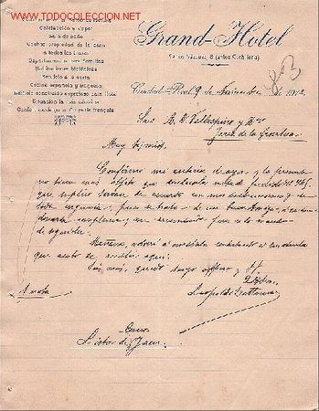 Gesch&auml;ftsbriefe: CIUDAD REAL, CARTA COMERCIAL DE LEOPOLDO DETTOMA, GRAND-HOTEL