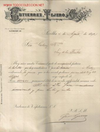 Cartas comerciales: SEVILLA - CARTA COMERCIAL DE GUTIERREZ TEJERO Y CIA - Foto 1