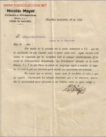 Cartas comerciales: PALMA DE MALLORCA - CARTA COMERCIAL DE CRISTOBAL COLL - Foto 2