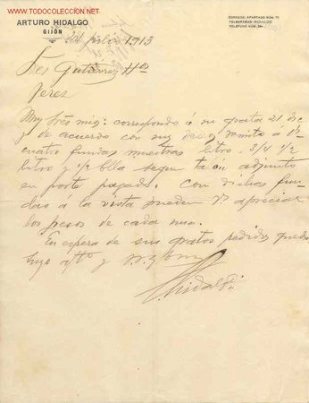 Cartas comerciales: GIJON. CARTA COMERCIAL DE ARTURO HIDALGO. - Foto 1
