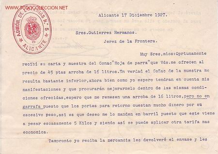 Lettres commerciales: ADMINISTRACION DE LOTERIAS N&ordm; 5. ALICANTE. CARTA COMERCIAL DE ANTONIO OLMOS