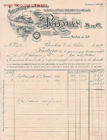 Cartas comerciales: MANUFACTURA DE EMBALAJES, TEJIDOS DE CA&Ntilde;AMO, YUTE, LINO. BARCELONA. FACTURA DE ROM&Aacute;N, S. EN C.