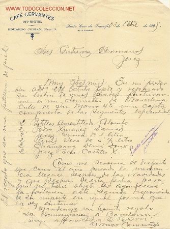 Cartas comerciales: CARTA COMERCIAL DE LORENZO CAMU&Ntilde;AS, SANTA CRUZ DE TENERIFE 23 DE NOVIEMBRE DE 1925.