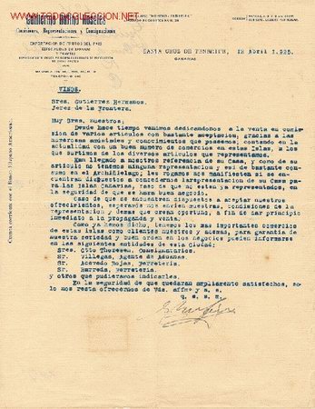 Cartas comerciais: CARTA COMERCIAL DE GUILLERMO RUFINO ROSALES, SANTA CRUZ DE TENERIFE, 12 DE ABRIL DE 1925.
