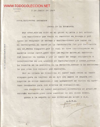 Gesch&auml;ftsbriefe: ROCIANA (HUELVA). CARTA COMERCIAL DE FRANCISCO FERRARO VALLEJO.