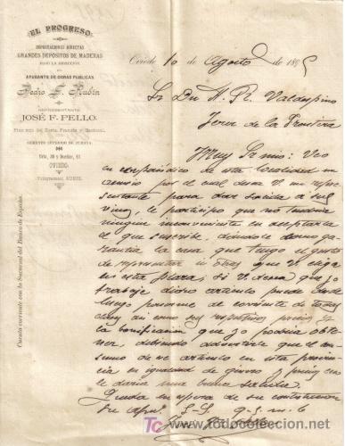 Gesch&auml;ftsbriefe: OVIEDO.1895. CARTA COMERCIAL DE GRANDES DEPOSITOS DE MADERA. JOSE F. PELLO.
