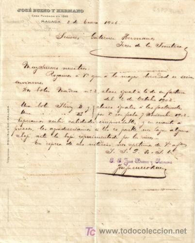 Gesch&auml;ftsbriefe: MALAGA.1906. CARTA COMERCIAL DE JOSE BUENO Y HERMANO.