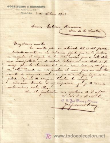 Gesch&auml;ftsbriefe: MALAGA.1906. CARTA COMERCIAL DE JOSE BUENO Y HERMANO.
