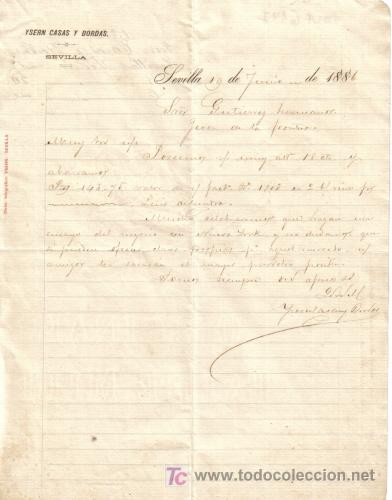 Cartas comerciales: SEVILLA.1886. CARTA COMERCIAL DE YSERN CASSAS Y BORDAS.