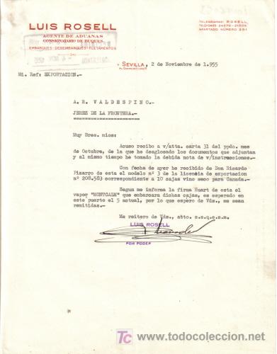 Cartas comerciales: SEVILLA.1955. CARTA COMERCIAL DE AGENTE DE ADUANAS. LUIS ROSELL.