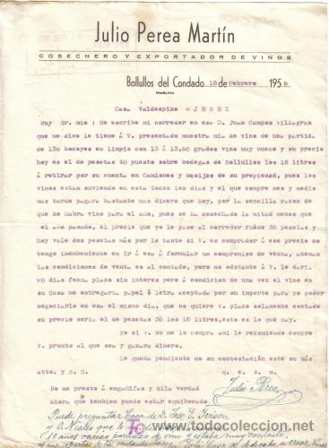 Gesch&auml;ftsbriefe: BOLLULLOS DEL CONDADO ( HUELVA).1955. CARTA COMERCIAL DE COSECHERO Y EXPORTADOR DE VINOS.