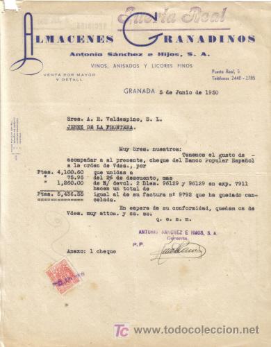 Gesch&auml;ftsbriefe: GRANADA.1950. CARTA COMERCIAL DE ALMACENES GRANADINOS. ANTONIO SANCHEZ E HIJOS, S. A.