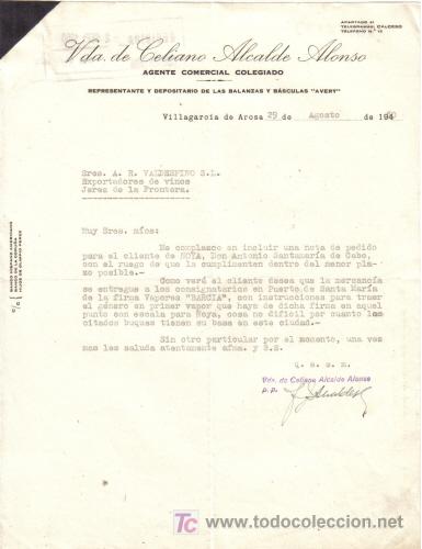 Gesch&auml;ftsbriefe: VILLAGARCIA DE AROSA ( PONTEVEDRA).1950. CARTA COMERCIAL DE AGENTE COMERCIAL. VDA. DE CELIANO.