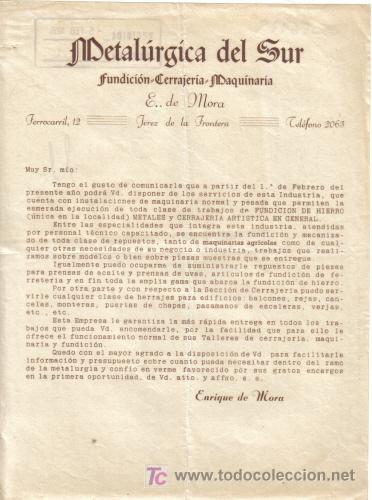 Gesch&auml;ftsbriefe: JEREZ DE LA FRONTERA ( CADIZ).1955. CARTA COMERCIAL DE METALURGICA DEL SUR. FUDICION, CERRAJERIA Y M
