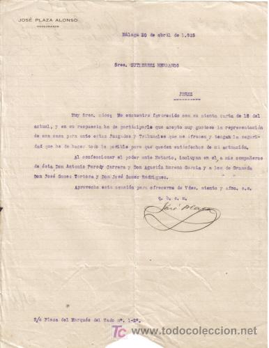 Gesch&auml;ftsbriefe: MALAGA. 1925. CARTA COMERCIAL DE JOSE PLAZA ALONSO.