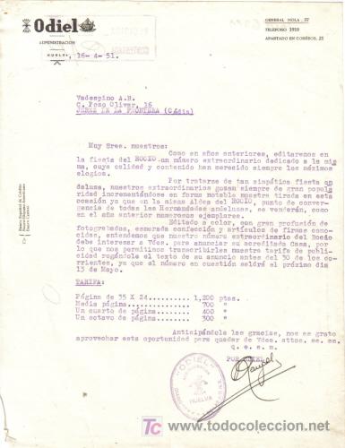 Gesch&auml;ftsbriefe: HUELVA.1951. CARTA COMERCIAL DE ADMINISTRACION ODIEL.
