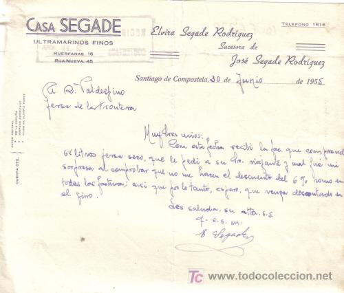 Gesch&auml;ftsbriefe: SANTIAGO DE COMPOSTELA. 1955. CARTA COMERCIAL DE CASA SEGADE. ELVIRA SEGADE RODRIGUEZ.