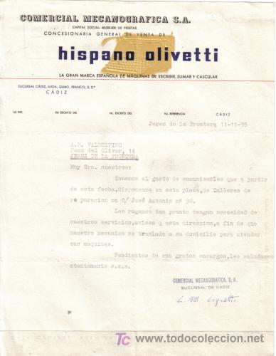 Cartas comerciais: JEREZ DE LA FRONTERA ( CADIZ). 1959. CARTA COMERCIAL DE COMERCIAL MECANOGRAFIA, S. A.