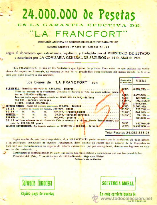 Cartas comerciales: MADRID. 1925. CARTA COMERCIAL DE LA FRANCFORT. COMPA&Ntilde;IA ANONIMA DE SEGUROS GENERALES.