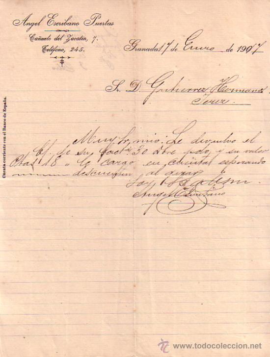 Cartas comerciales: GRANADA.1917. CARTA COMERCIAL. ANGEL ESCRIBANO PUERTAS.