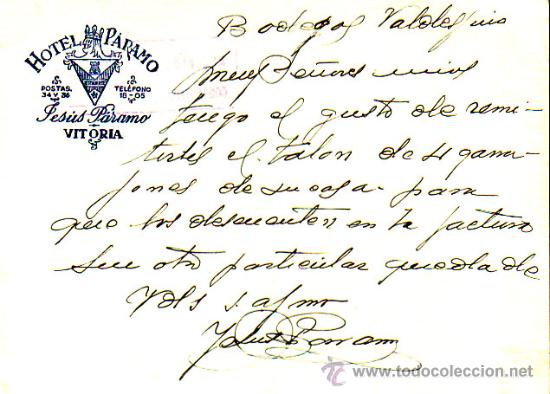 Cartas comerciales: VITORIA. 1955. CARTA COMERCIAL. HOTEL PARAMO. JESUS PARAMO. - Foto 1