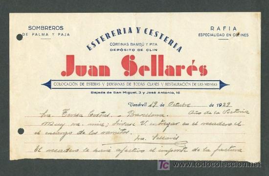 Commercial Letters: Vendrell. *Juan Sellar&eacute;s - Esterer&iacute;a y Cester&iacute;a* Lote 2 unidades. A&ntilde;os 1939 y 1949.