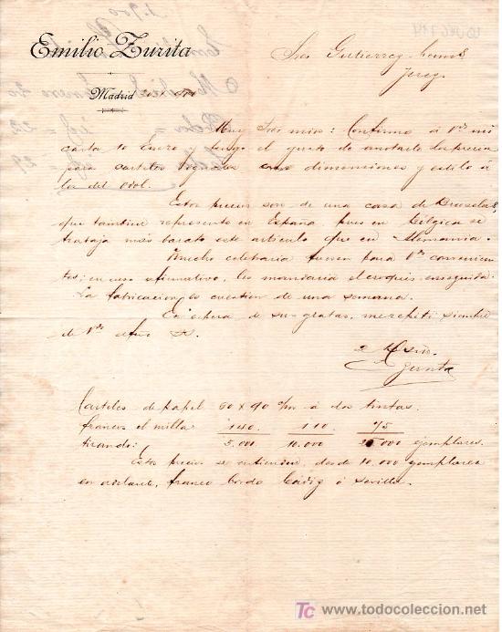 Cartas comerciales: MADRID. 1900. CARTA COMERCIAL DE EMILIO ZURITA.