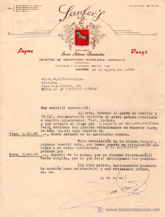 Cartas comerciales: MADRID. 1955. CARTA COMERCIAL DE OBJETOS DE ESCRITORIO, PAPELERIA, IMPRENTA. SANFEVS.