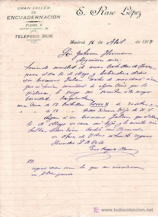 Cartas comerciales: MADRID. 1917. CARTA COMERCIAL DE GRAN TALLER DE ENCUADERNACION. S. RASO LOPEZ.