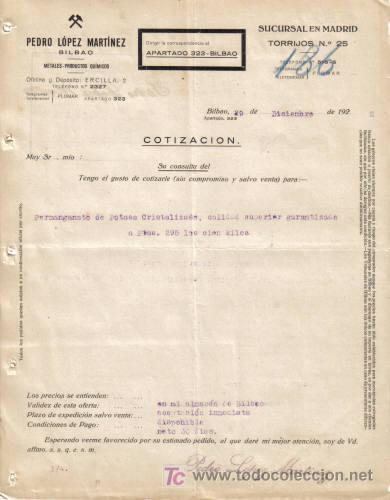 Gesch&auml;ftsbriefe: BILBAO. 1922. CARTA COMERCIAL DE PEDRO LOPEZ MARTINEZ.