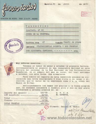 Cartas comerciales: MADRID. 1961. CARTA COMERCIAL DE FERROVIARIOS. - Foto 1