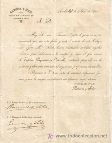 Cartas comerciales: SEVILLA. 1896. CARTA COMERCIAL DE RAMIREZ Y SOLIS. - Foto 1