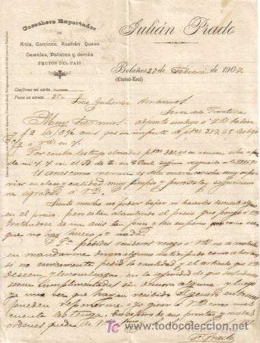 Commercial Letters: BOLA&Ntilde;OS ( C. REAL). 1907. CARTA COMERCIAL DE COSECHERO EXPORTADOR DE ANIS, COMINOS, AZAFRAN. JULIAN
