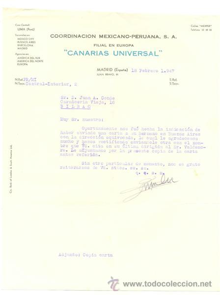 Cartas comerciales: Canarias universal .. Canarias universal .. Madrid 1947 - Foto 1