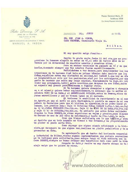 Cartas comerciales: PEDRO DOMECG .. Zaragoza 1948