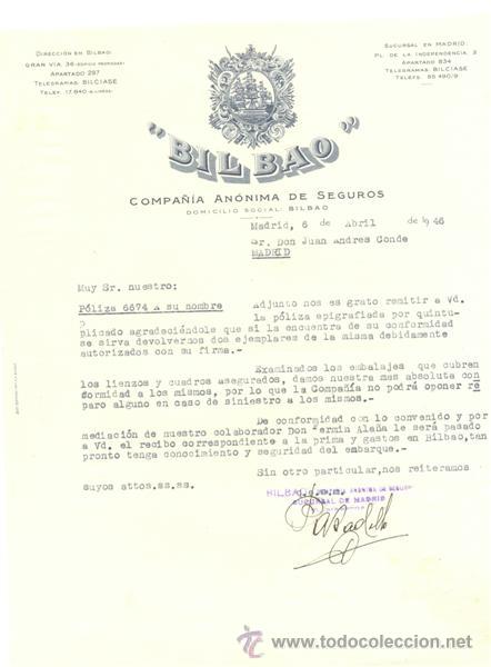 Cartas comerciales: SEGUROS BILBAO .. Madrid 1946 - Foto 1