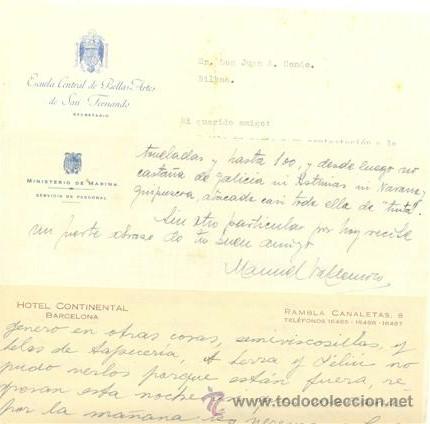Cartas comerciales: 3 cartas ..bellas artes de San Fernando ,, Marina Servicio de personal .. Hostal continental Barcena