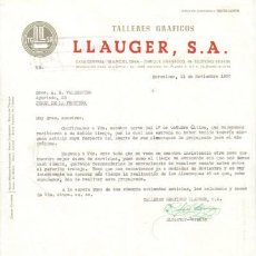 Lettere commerciali: BARCELONA. 1955. CARTA COMERCIAL DE TALLERES GRAFICOS. LLAUGER, S. A.