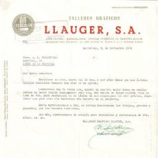 Lettere commerciali: BARCELONA. 1955. CARTA COMERCIAL DE TALLERES GRAFICOS. LLAUGER, S. A.
