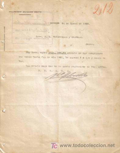 Gesch&auml;ftsbriefe: BURGOS. 1922. CARTA COMERCIAL DE FRANCISCO ALCALDE ORIVE.