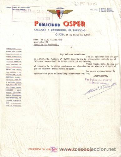 Lettres commerciales: GIJON. 1958. CARTA COMERCIAL DE PUBLICIDAD OSPER.
