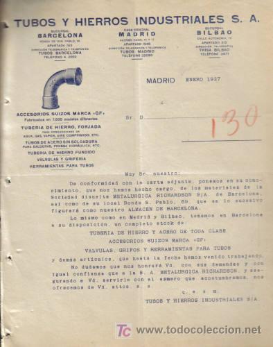 Benigno Elástico Moviente madrid. 1927. carta comercial de tubos e hierro - Compra venta en  todocoleccion
