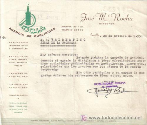 Cartas comerciales: SEVILLA. 1958. CARTA COMERCIAL DE AGENCIA DE PUBLICIDAD. ROCHA. JOSE M&ordm; ROCHA.