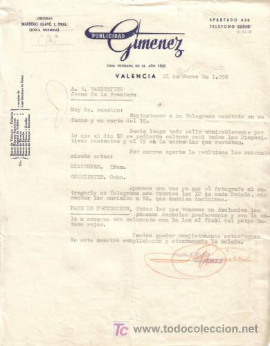 Cartas comerciales: VALENCIA. 1958. CARTA COMERCIAL DE PUBLICIDAD GIMENEZ.